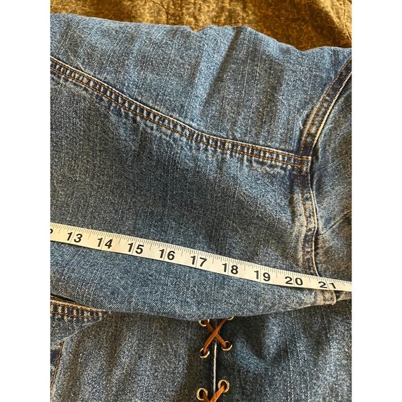 Ethyl blue jean denim long duster jacket leather stitchy Y2K Western boho 3X - Picture 11 of 11